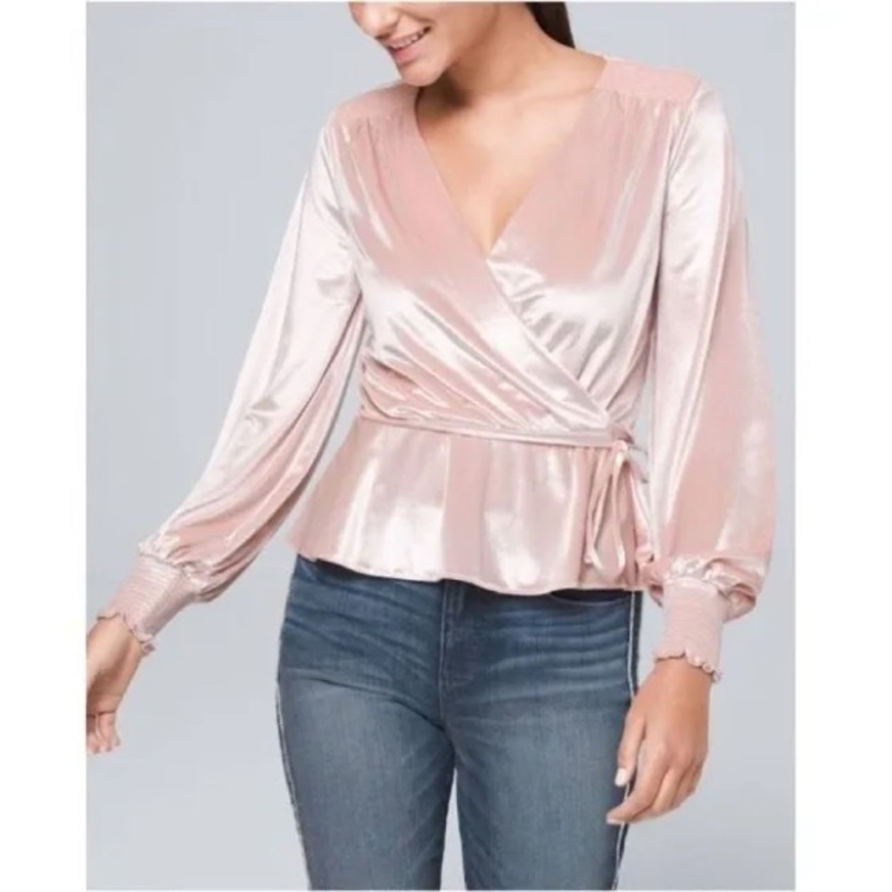WHBM Pink Velvet Peplum Blouse